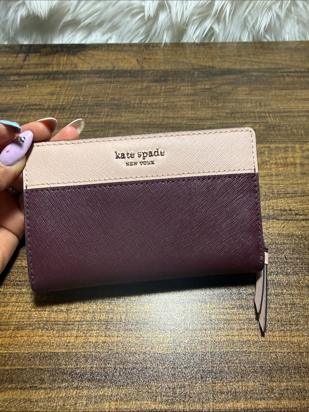 kate spade Two-Tone Blush Pink and Plum Zip Wallet